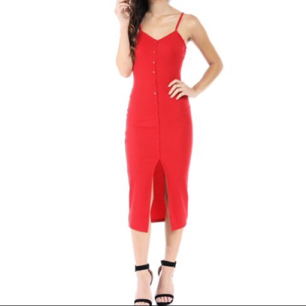 Red Midi Dress  Women’s Size Small Open front slit